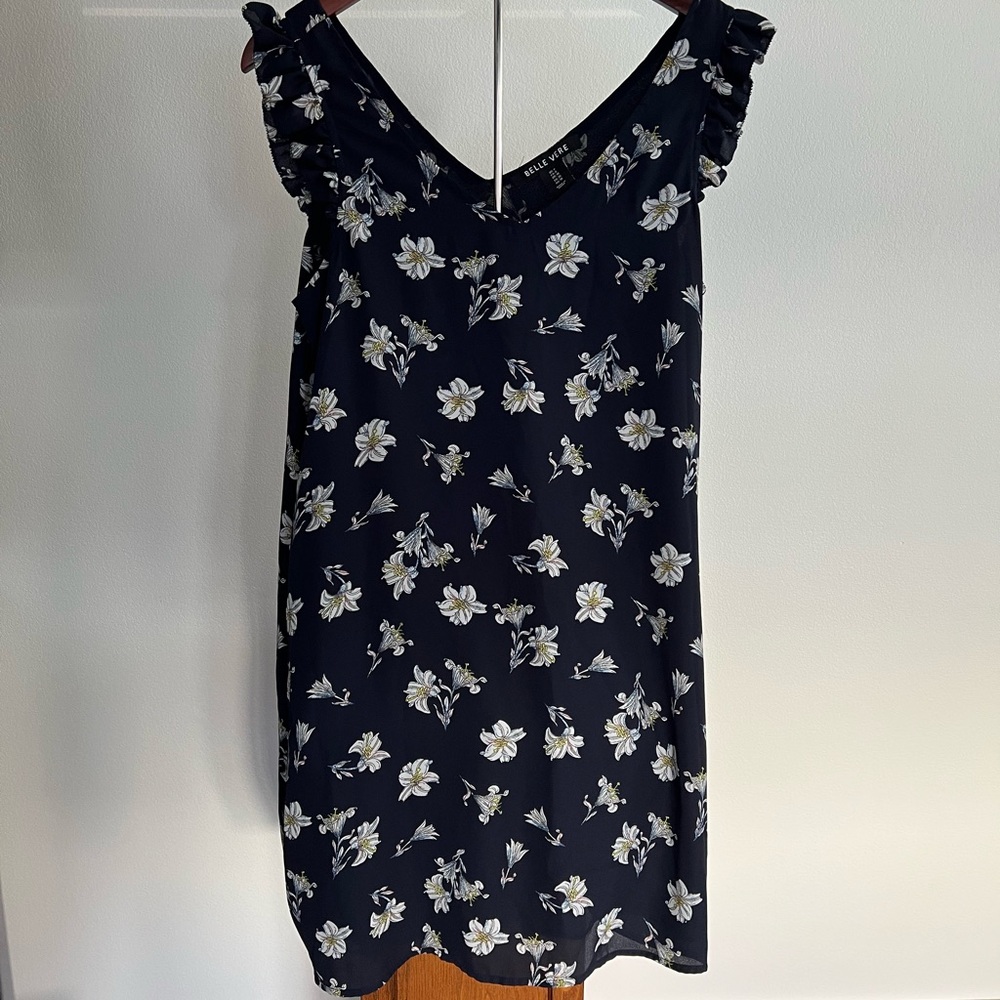 Dark blue floral sleeveless dress
